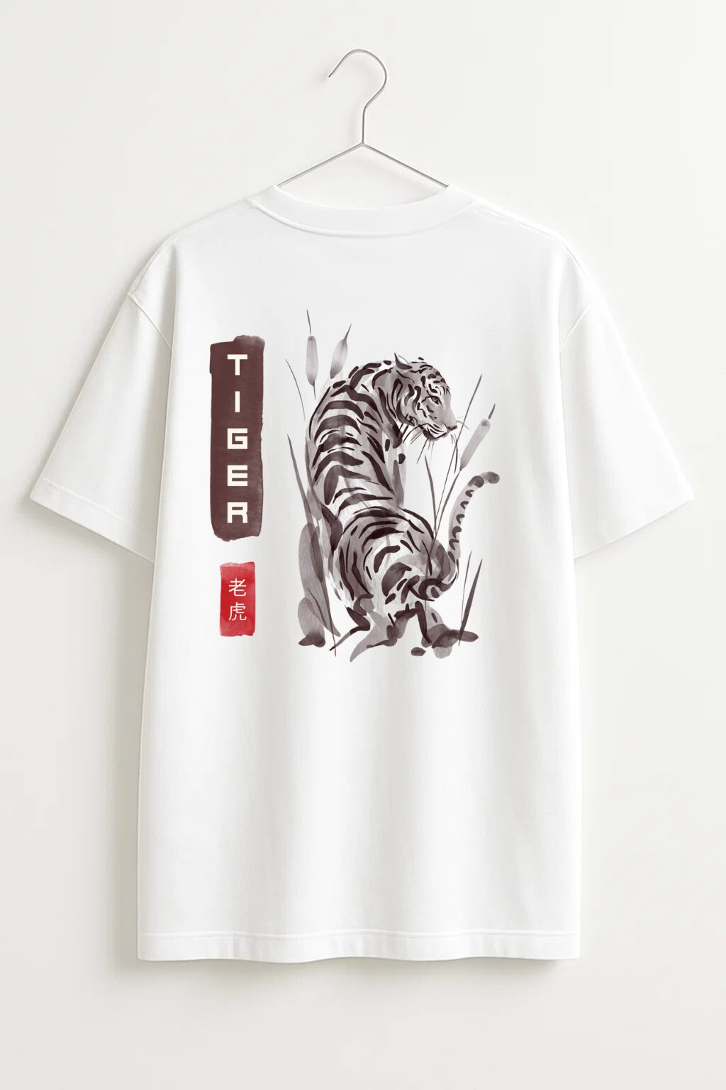 Japanese Tiger Design Oversized Shirt