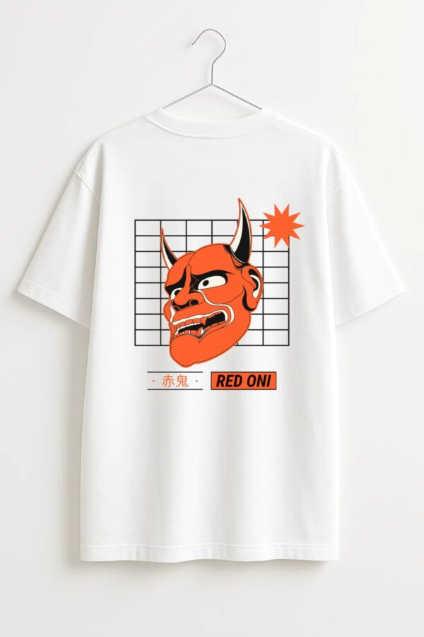 Red Oni Back Design Oversized Shirt - Premium Streetwear with Japanese Art